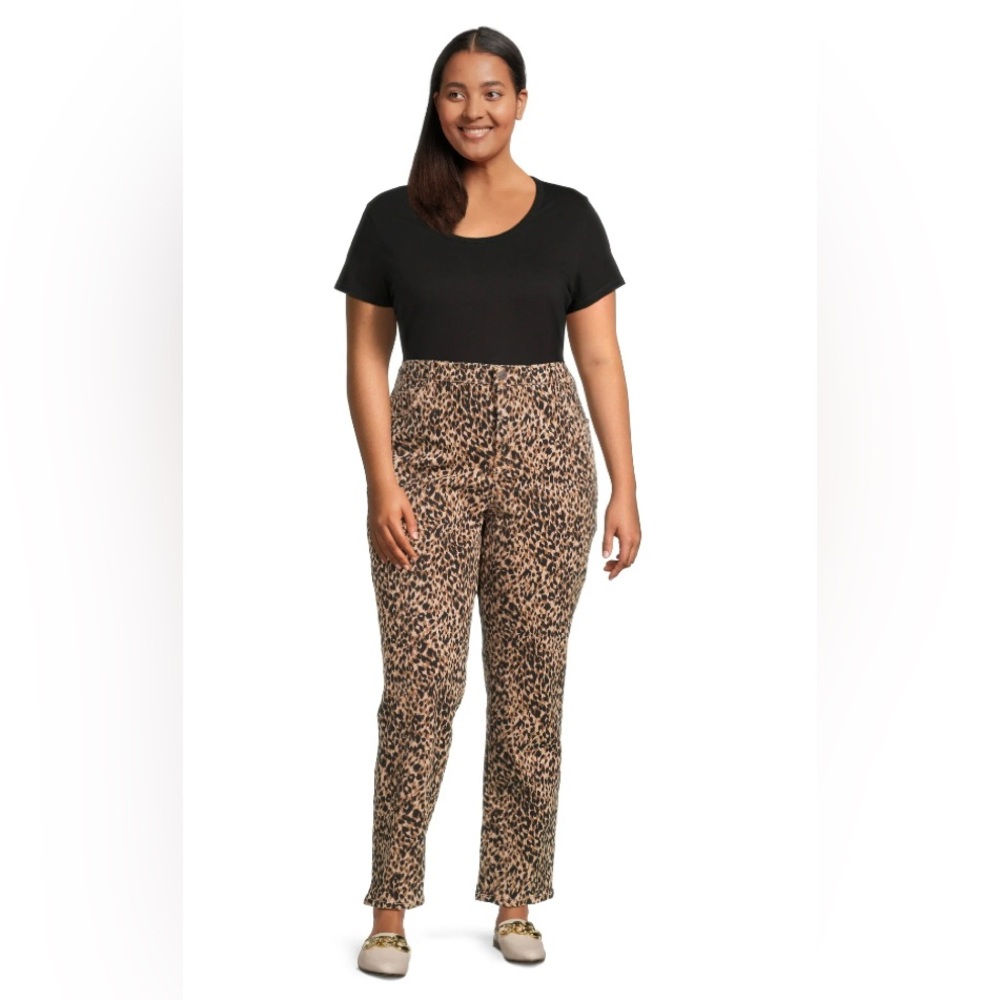 TERRA & SKY Womens Straight Leg Jean Size 22W Petite Animal Print Med Weight New
